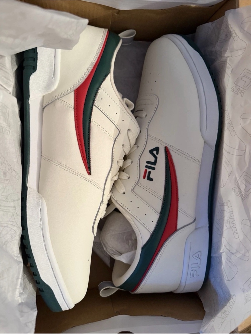 Fila Men's White Sneakers with Red & Green Accents